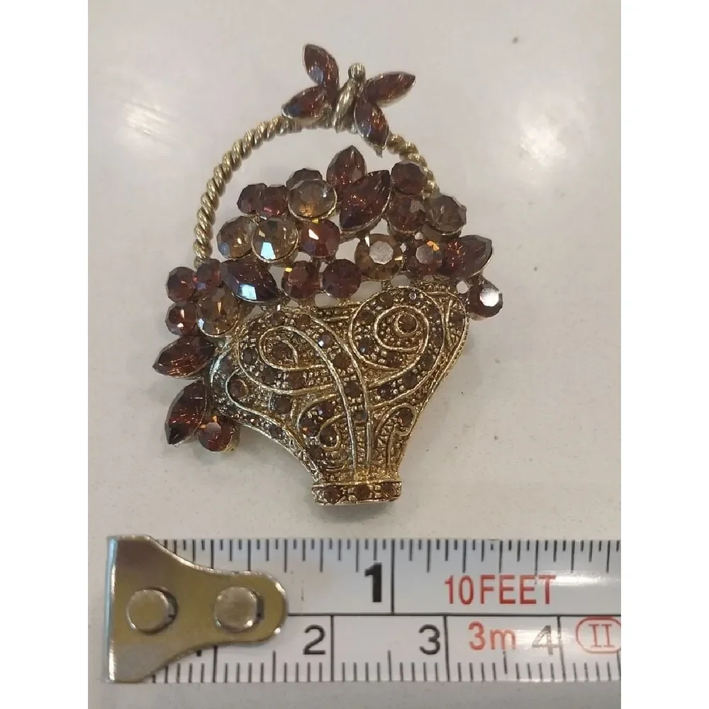 Vintage Brown Crystal Basket Brooch - Branded WM..EUC